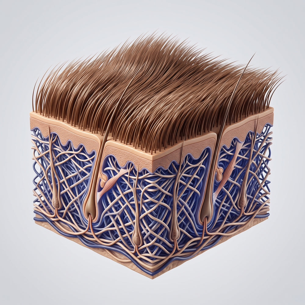 Cross-section of dog skin showing the collagen layer